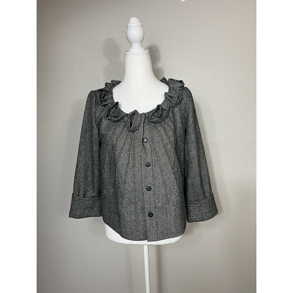 Saks Fifth Avenue Womens Black Label Cropped Jacket Size 6  Wool Blend Blazer A2